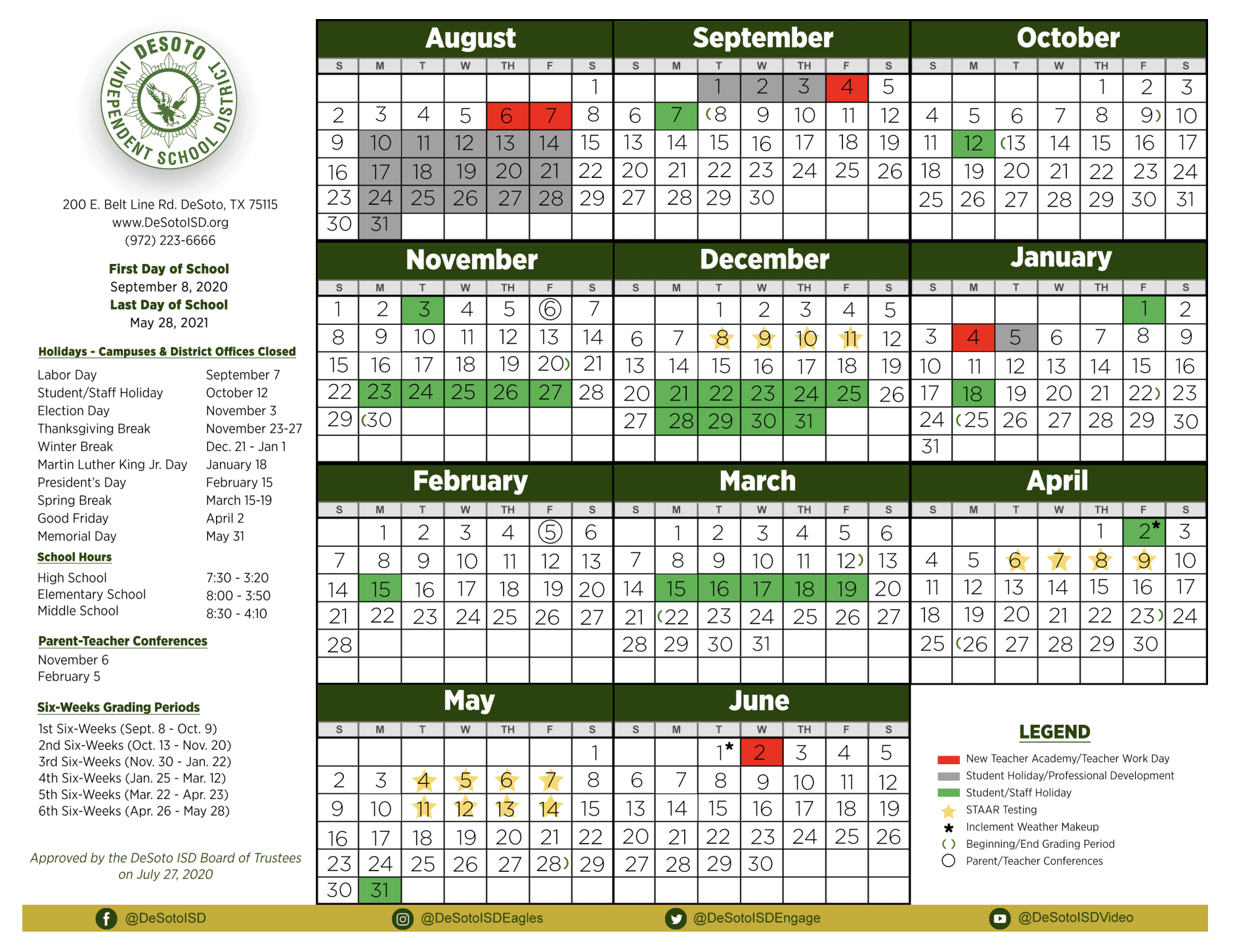 Desoto Isd Trustees Extend School Day By 20 Minutes Dfw News App desoto isd calendar 2021